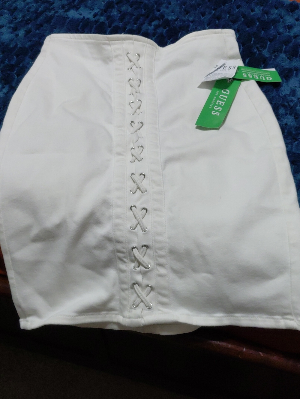 GUESS Cecilia Lace-Up Pencil Skirt White